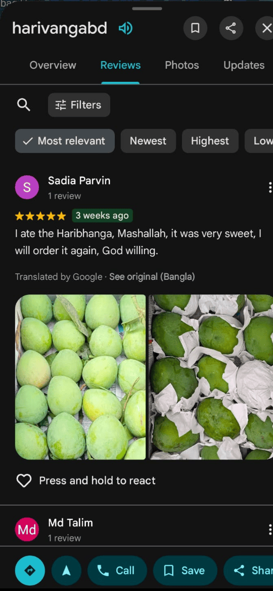 Customer is very happy to receive Haribhanga mangoes